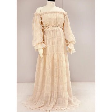 MQTIME  -  Maternity Gown For Photo Shoot Pleated Chiffon Sexy Off Shoulder Top Ruffled Split Dress Photo Shoot Photography Dress For Women